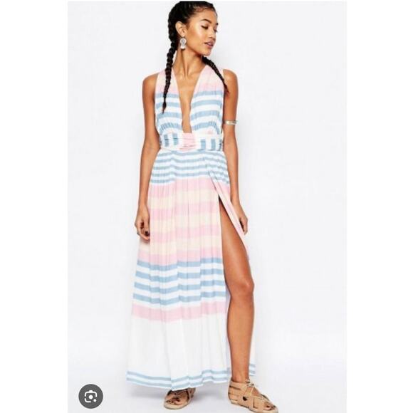Mara Hoffman Swim Crinkle Crepe Stripe Halter Maxi Dress XS Resort Swim Cover - Picture 2 of 15